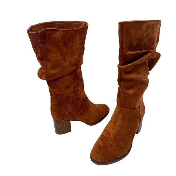 Reaction Kenneth Cole NWOB Women's 10 Sonia Faux Suede Scrunch Boot Cognac - Picture 1 of 16
